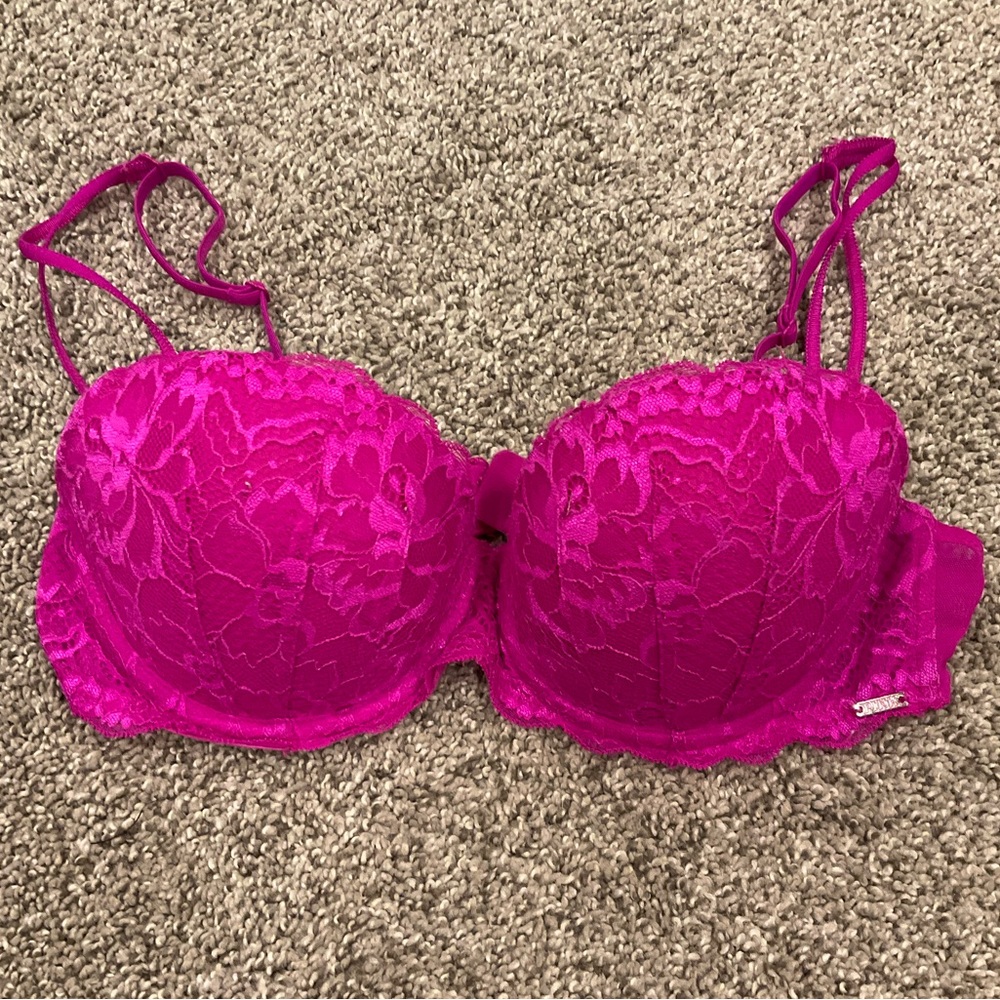 PINK by Victoria’s Secret Push-Up Padded Bra, hot pink, size 34C, EUC